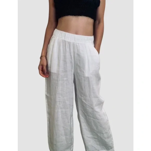 Tahari Pants Jumpsuits Tahari Womens White Linen Pants Wide